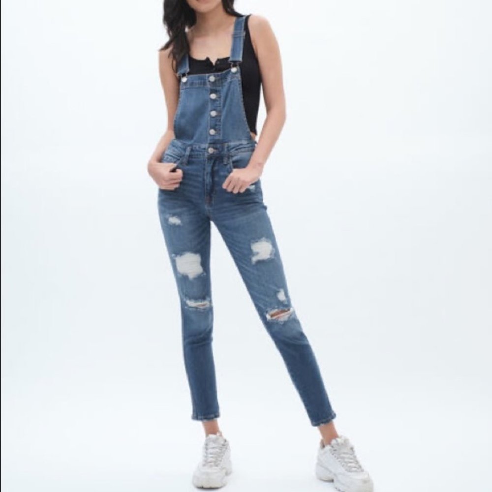 Aeropostale Real Denim Distressed Skinny Overalls Size 2